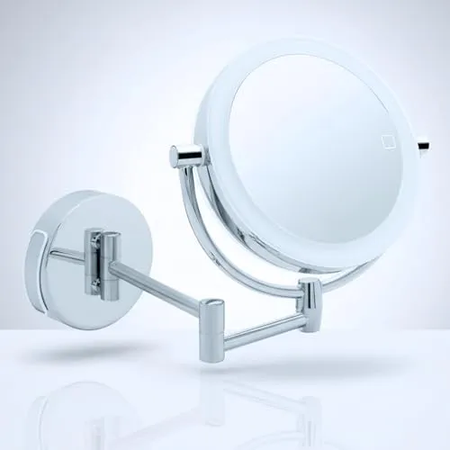 Libaro Kosmetikspiegel Modena – LED Schminkspiegel mit 5x/10x Vergrößerung - Praktischer LED Schminkspiegel mit Dimmerfunktion für individuelle Helligkeit. Flexibler Gelenkarm und platzsparende Wandmontage. Ideal für präzises Make-up und Rasur.