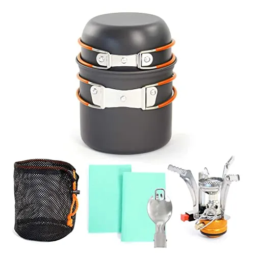 Toboli Camping Geschirr Set 6 TLG. Kochgeschirr für Outdoor Kochausrüstung mit Topf und Besteck