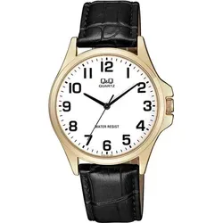 Q&Q Herrenuhr mit Kunstlederionsarmband, schwarz/goldfarben, 3 bar