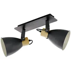 EGLO Deckenlampe Coswarth - 2-flammige Vintage-Deckenleuchte - Stylische Deckenlampe im Industrial-Design aus Stahl und Holz, ideal für Wohnzimmer und Küche. Setzen Sie Akzente mit dimmbaren E27 Leuchtmitteln!