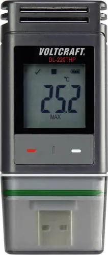 VOLTCRAFT DL-220 THP Temperatur-Datenlogger - Aufnahmegerät für Temperatur, Luftfeuchtigkeit und Luftdruck mit integriertem Display und automatischer PDF-Erstellung, ideal für präzise Umgebungsüberwachung.