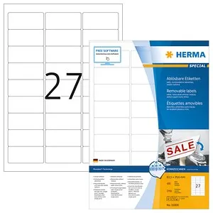 Herma Special 10300 Etiketten weiß 63.5 x 29.6mm, 2700 Stück - Universal-Etiketten, selbstklebend und bedruckbar, ideal für Kopierer und Drucker. 100% recyclingfähig und umweltfreundlich, Made in Germany.