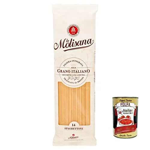 5x La Molisana Spaghettoni N. 14 Pasta Lenta Lavorazione Teigwaren aus Hartweizengrieß Bronze-Zeichnung 500g + Italian Gourmet Polpa 400g