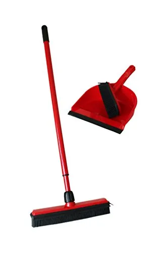 PGV Kehrset 4-teilig - Besen mit Gummiborsten und Teleskopstiel + Handfeger mit Gummiborsten und Schaufel