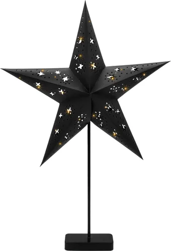 3.06 Papierstern auf Metall Ständer in schwarz - ca. 45 cm - Deko Stern mit Batteriefach im Fuß / Timer