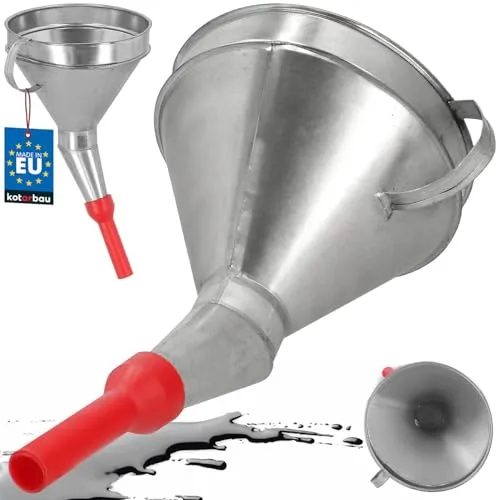 KOTARBAU® Trichter Metaltrichter mit Sieb ⌀ 17 cm Verzinkt Trichter mit Sieb Schräg Kantenwinkel Plastikspitze Einfülltrichter Auto aus verzinktem Stahl Groß für Öl Adblue