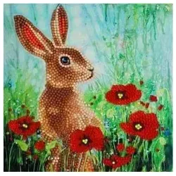 Craft Buddy CCK-A101 - Crystal Art Card Kit, Wild Poppies and the Hare, Hase, 18x18cm, Kristall-Kunstkarte, Diamond Painting