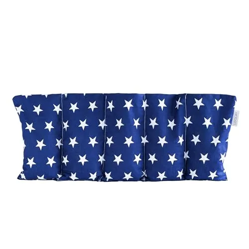 LOOLAY Kirschkernkissen Mikrowelle 50x20 cm – Wärmekissen Bio Baumwolle – Kirschkern Kissen mit 5 Kammern – Ideal bei Muskelverspannungen und Menstruationsbeschwerden (sterne blau)