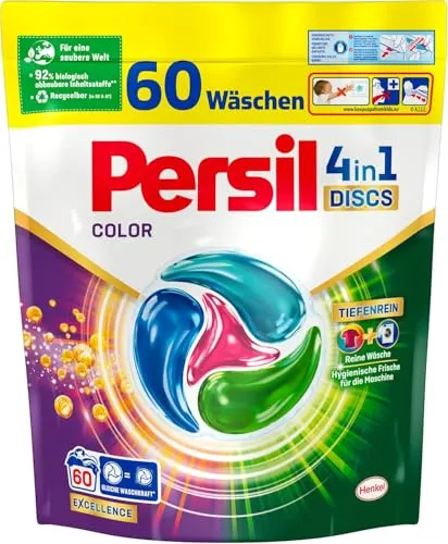 Persil Color 4in1 DISCS (60 Waschladungen), Colorwaschmittel mit Tiefenrein-Plus Technologie für leuchtende Farben, 92% biologisch abbaubare Inhaltsstoffe*