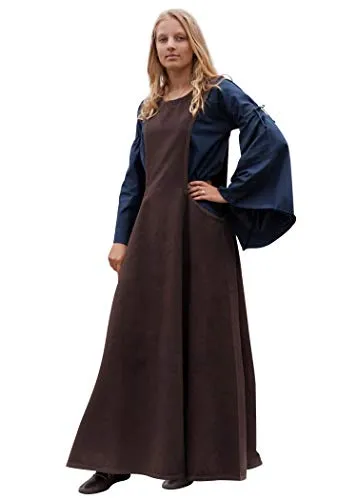 Battle-Merchant Mittelalter Überkleid Surcot Andra für Damen - Freizeitkleid aus robustem Canvas, ideal für Mittelaltermärkte und LARP, in bodenlanger, ärmelloser A-Linie für optimalen Tragekomfort.