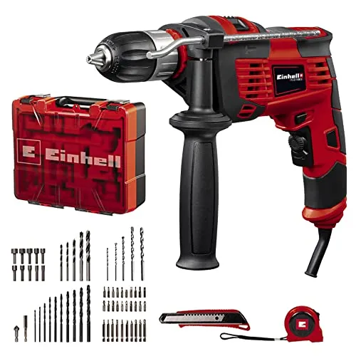 Einhell TC-ID 1000 E Schlagbohrmaschinen-Set mit 64-teiligem Zubehör - Bohrmaschinen-Set mit 1010 W Leistung, ideal für präzises Bohren in Holz, Beton und Metall. Inklusive praktischem Koffer und ergonomischem Design für komfortables Arbeiten.