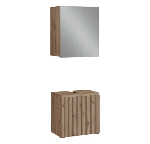Vicco Badmöbel-Set Takumi, 2-teilig, modern in Artisan Braun - Elegantes 2-teiliges Badmöbel-Set aus 16 mm Spanplatte. Ideal für eine stilvolle Badgestaltung, bietet es modernen Komfort und durchdachte Funktionalität.