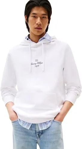 Tommy Hilfiger Hoodie OUTLINE FLAG SCRIPT HOODIE - Herren-Sweatshirt mit kontrastfarbener Stickerei, aus 100% Baumwolle, ideal für lässige Outfits und bequem in der Pflege.