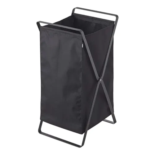 Yamazaki Wäschesammler, Schwarz - Stylischer Wäschesammler in Schwarz, ideal für Ordnung und Wäscheorganisation – robustes Metallgestell und klappbares Design für praktische Aufbewahrung.