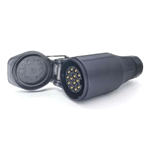 AOJO 13 Poliger Anhänger Steckdose mit Hängend, 13-Polig PKW Anhängerkupplung Steckdose mit Schutzventil, Wasserdicht, Schwarz,Inkl Verkabelungsschablone