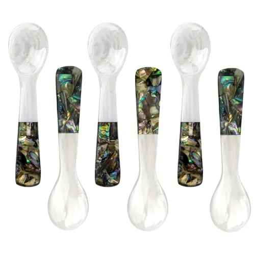 DUEBEL Set mit 6 Kaviarlöffeln mit Abalone-Griff, 10,2 cm Perlmutt Löffel für Kaviarservieren, Eierservieren, Catering-Deroration, Restaurant-Geschirr