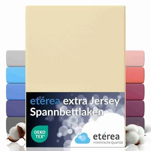 etérea Premium Spannbettlaken 180x220cm - 200x220cm Natur – extra Jersey Spannbetttuch bis 35cm Höhe – 160 g/m² gekämmte Baumwolle – Boxspring & Wasserbett Bettlaken