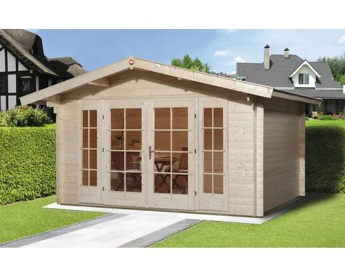 Weka Weekendhaus 137 Gr.2 - 380 cm x 380 cm - Weekendhäuser: Hochwertiges Massivholzhaus mit 19 mm Satteldach, ideal für entspannte Auszeiten und gesellige Stunden mit Freunden und Familie.
