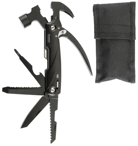 Semptec Urban Survival Technology Survival Werkzeug: 12in1 Multitool-Mini-Hammer, Camping-Zubehör, inkl. Nylonhülle (Camping Werkzeug, Kompaktes Multitool)