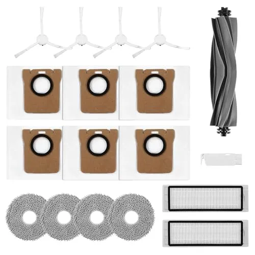 Zubehörset Anwendbar auf Dreame L10s Ultra / L10 Ultra/Xiaomi X20+, Anzug enthält 1 x Hauptbürste, 2 x Filter, 4 x Wischpads, 6 x Staubsaugerbeutel, 4 x Seitenbürsten, 1 x Reinigungsbürste 18