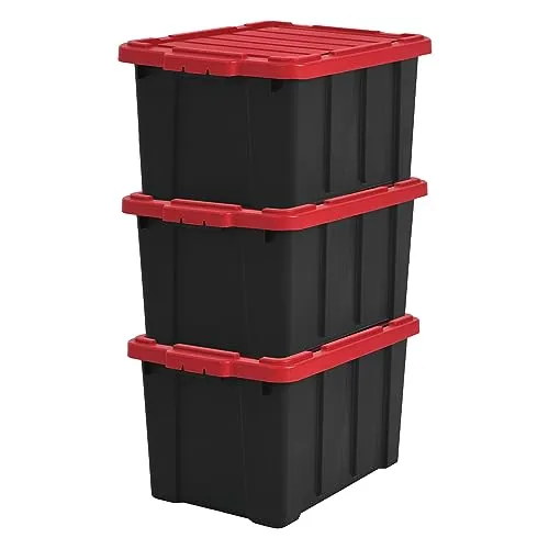 Iris Ohyama Heavy Duty Organisation Boxes, 50L, 3er-Set, Rot, Groß, Robust, Stapelbar, Aufbewahrungsbox, Für Garage, Regale, Umzug, Plastik, Utility, Werkzeugkiste, DDSKT-450