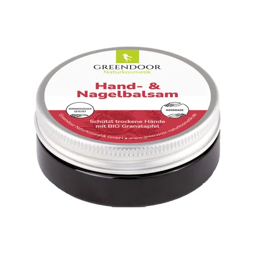 GREENDOOR Hand- und Nagelbalsam - Handcremes, reichhaltige Pflege mit BIO Granatapfel für strapazierte Hände, fördert Hautregeneration und spendet intensive Feuchtigkeit.