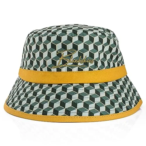 Blackskies® Designer Bucket Hat | Unisex Sonnenhut Fischerhut Geometic Luxury Würfel Artwork Grün