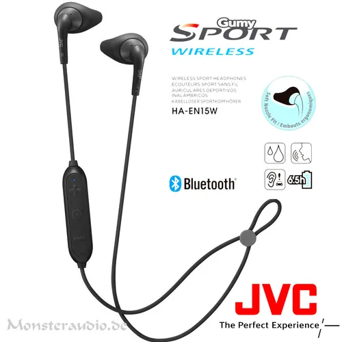 JVC HA-EN15W-B-U In-Ear Kopfhörer - Sportliche Bluetooth In-Ear Kopfhörer mit Nackenband, schweißfest und ideal für aktive Nutzer. Genießen Sie kabellosen Musikgenuss und Anruffunktion.