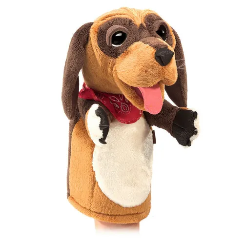 Folkmanis Handpuppe Hund - Niedlicher Begleiter für fantasievolles Spiel - Plüsch-Handpuppen mit beweglichem Maul und Vorderbeinen, ideal für interaktive Geschichtenerzählungen und Puppenbühnenaufführungen.