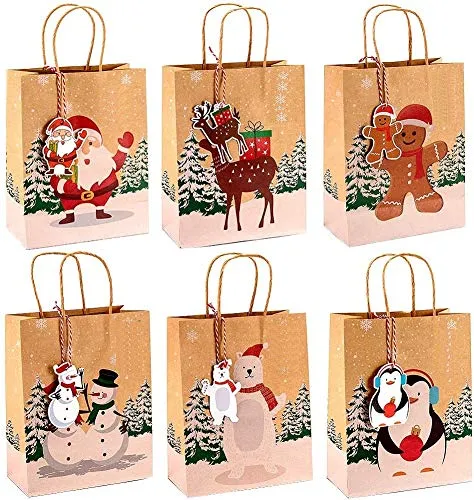 KAHEIGN 24Pcs Weihnachten Geschenktaschen, 23 x 18 x 9CM Kraftpapier Geschenktüten für Weihnachten Party Geschenk Dekoration mit 24Pcs Geschenkanhänger