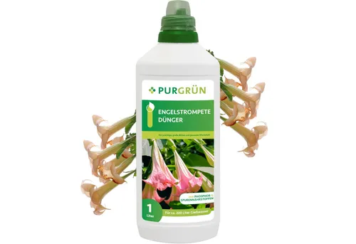 Purgrün Engelstrompete Dünger, NPK 8+8+6 - Blumendünger für prächtige Blüten und gesundes Wachstum, mit schneller Wirkung und wertvollen Spurennährstoffen für optimale Pflanzenpflege.