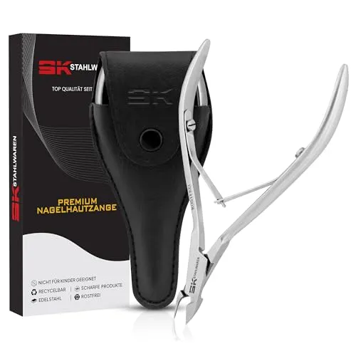 SK STAHLWAREN Nagelhautzange 10 cm Premium rostfreier Edelstahl Vielseitig einsetzbar mit stabilem Griff Extrem glatter scharfer & glatter Schnitt Nagelhautentferner für die Nagelpflege (Silber)