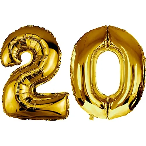DekoRex Folienballon Gold 80cm Geburtstag Jubiläum Hochzeit Deko (Zahl 20)