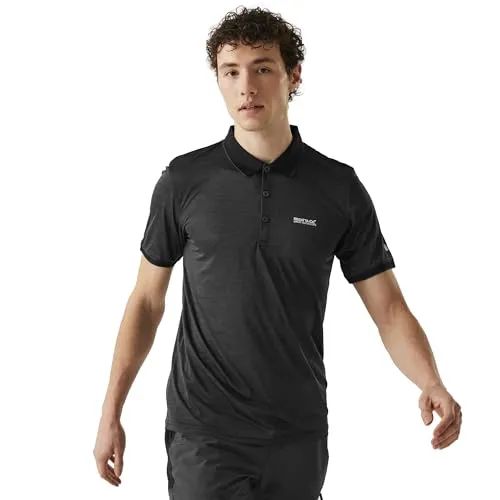 Regatta II Schnelltrocknendes, absorbierendes T-Shirt mit Knopfkragen, Schwarz, M