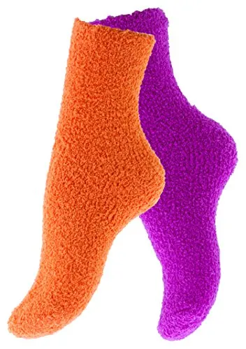 oder 4 Paar flauschige Kuschelsocken, Dicke warme Socken in verschiedenen Trendfarben, Pink/Orange 4 Paar, One Size (36-41) 2
