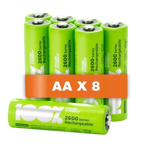 PeakPower Akku AA 2300mAh NiMH | 8 Stück aufladbare Batterien AA 1,2V | optimierte Kapazität, stabil und langlebig, geringe Selbstentladung, vorgeladen | AA Akkus wiederaufladbar x8