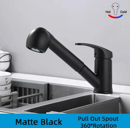 Auslauf Küchen Armatur 360 ° Drehung Heiß und Kalt Spüle Mixer Mit Pull-Down-Stream Sprüh Deck Chrom Hahn, schwarz