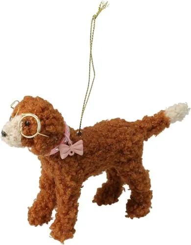 Christbaumschmuck Hund Labradoodle Labrador Pudel Braun Rosa Brille Ornament Anhänger Fell Deko