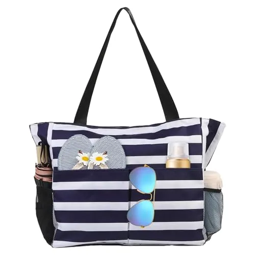 TAHAVICE Strandtasche Damen mit Reißverschluss, Große Strandtasche xxl Familie, Badetasche Damen Wasserdicht, Beach Bag Tote Bag für Strand Reisen Pool Fitnessstudio