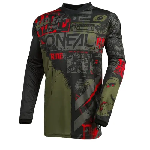 O'NEAL | Motocross-Jersey Langarm | MX Enduro | Gepolsterter Ellbogenschutz, V-Ausschnitt, atmungsaktiv | Element Jersey Ride für Herren | Erwachsene | Schwarz Grün | Größe S
