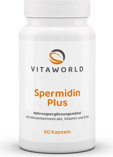 Vitaworld Spermidin Plus Kapseln 60 Stück - Pflanzliche Ergänzungsmittel mit 1 mg natürlichem Spermidin, Zink für Zellschutz und Vitamin B1 für Energie – ideal für Ihre tägliche Gesundheitsroutine.