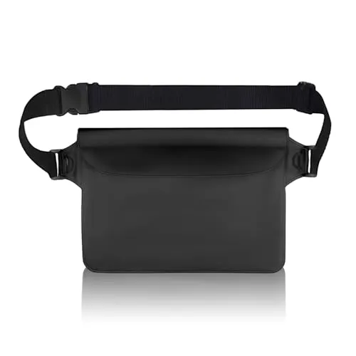 Wasserdichte Bauchtasche,Wasserdichte Tasche Schwimmen,Bauchtasche Wasserdicht,Wasserfester Beutel,IPX8 Waterproof Bag,Verstellbarem Gurt,für Wassersport,Schwimmen,Rafting,Angeln,22*15.5cm (Schwarz)