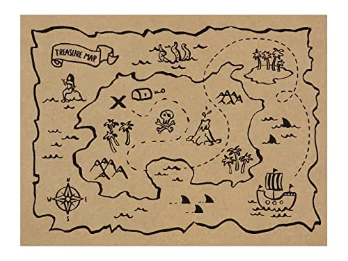 Kraftpapier Tischset Schatzkarte für Kinder - 30er Set - Platzsets für Kindergeburtstage und Piratenpartys, umweltfreundliches Kraftpapier, vielseitig als Tischschutz und Malunterlage einsetzbar.