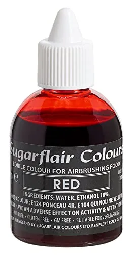 Sugarflair Airbrush Colouring Lebensmittelfarbe Red - Essbare Lebensmittel Farbe Flüssig, Airbrush-Farbe für Kuchen, Cupcakes, Zuckerguss und Kuchendekorationen - 60ml