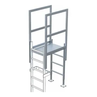 ZARGES Ausstieg mit Übergang Edelstahl 800 mm - Leitern mit beidseitigem Geländer und verzinktem Gitterrost für sichere Wartungsarbeiten. Ideal für Höhen von 800 mm bis 1.200 mm.