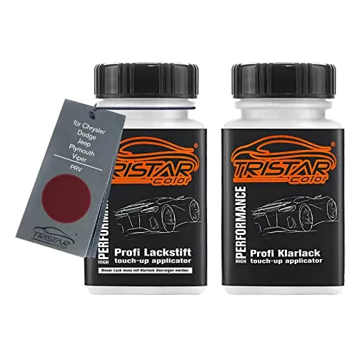 Produktbild TRISTARcolor Autolack Lackstift Set für Chrysler/Dodge/Jeep/Plymouth/Viper PRV Dark Garnet Red Perl Metallic Basislack Klarlack je 50ml