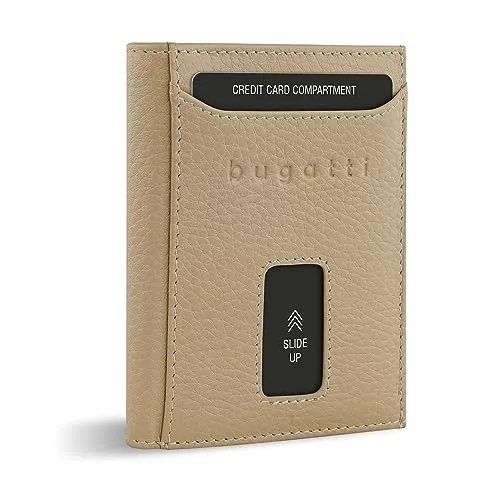 bugatti Secure Slim Mini Börse aus Leder mit RFID-Schutz in beige von Bugatti