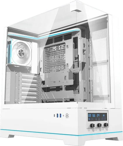 DARKFLASH DY450 PRO PC-Gehäuse - ATX/Micro ATX Gehäuse mit elegantem weißen Design und vorinstallierten Lüftern für optimale Kühlung und Stil.