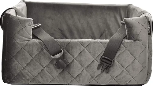 BoutiqueZOO Hundesitz Auto M 47x40x25 cm | Grau Velvet Autositz für Hunde & Katzen | Mit Kissen & Leinen | Rutschfest & Waschbar