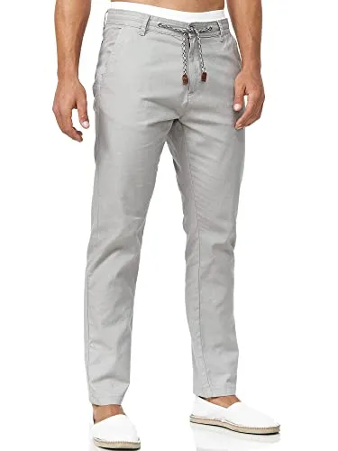 Indicode Herren Veneto Leinenhose | Leichte Freizeithose für den Sommer, Lt Grey, M - Die Indicode Herren Veneto Leinenhose ist ideal für warme Tage. Atmungsaktives Material sorgt für Komfort, während der lässige Kordelzug und umgekrempelte Beine den Look abrunden. Perfekt für entspannte Sommeroutfits!
